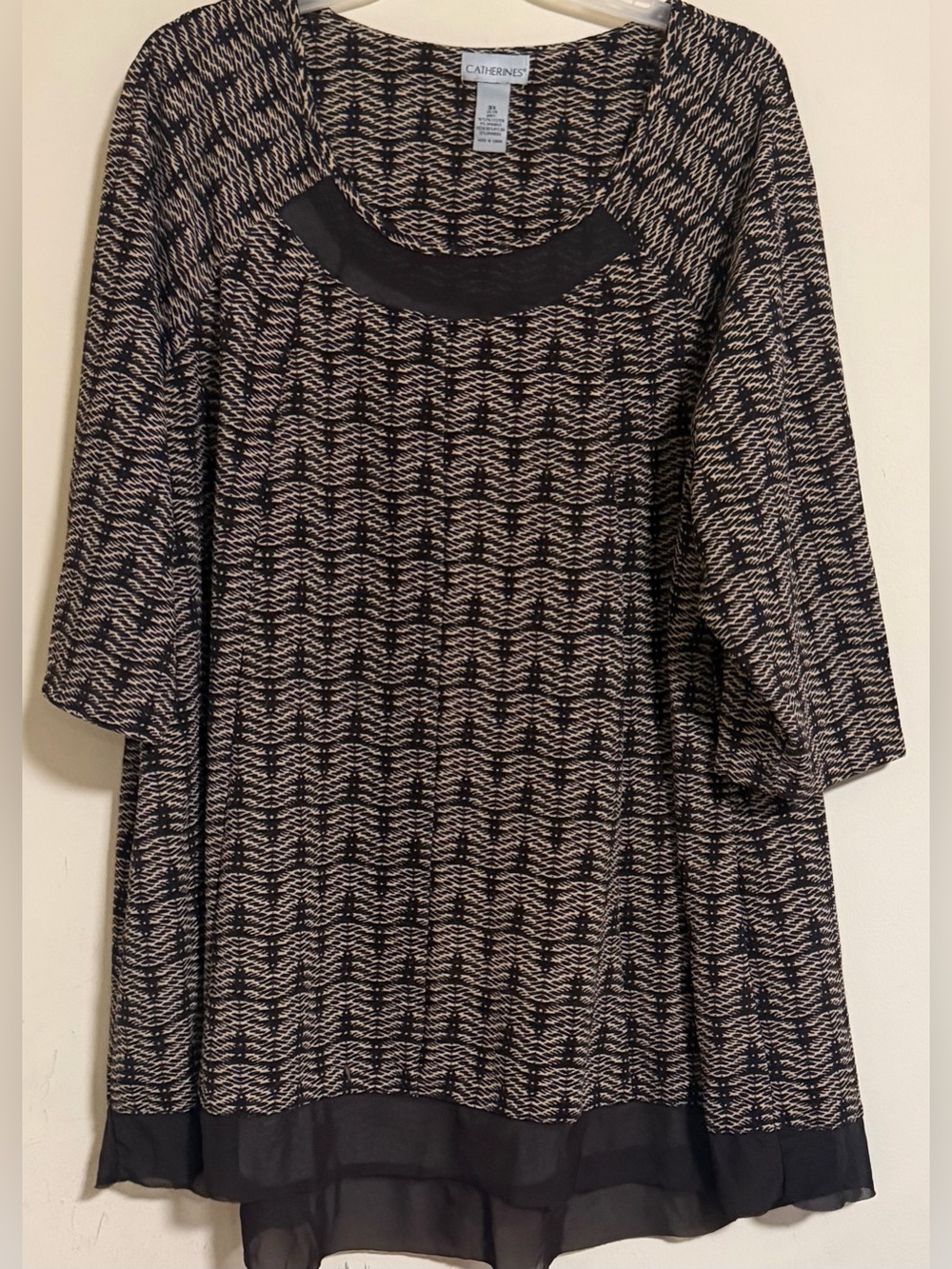 Catherines patterned 3/4-sleeve tunic top women’s size 3X brown